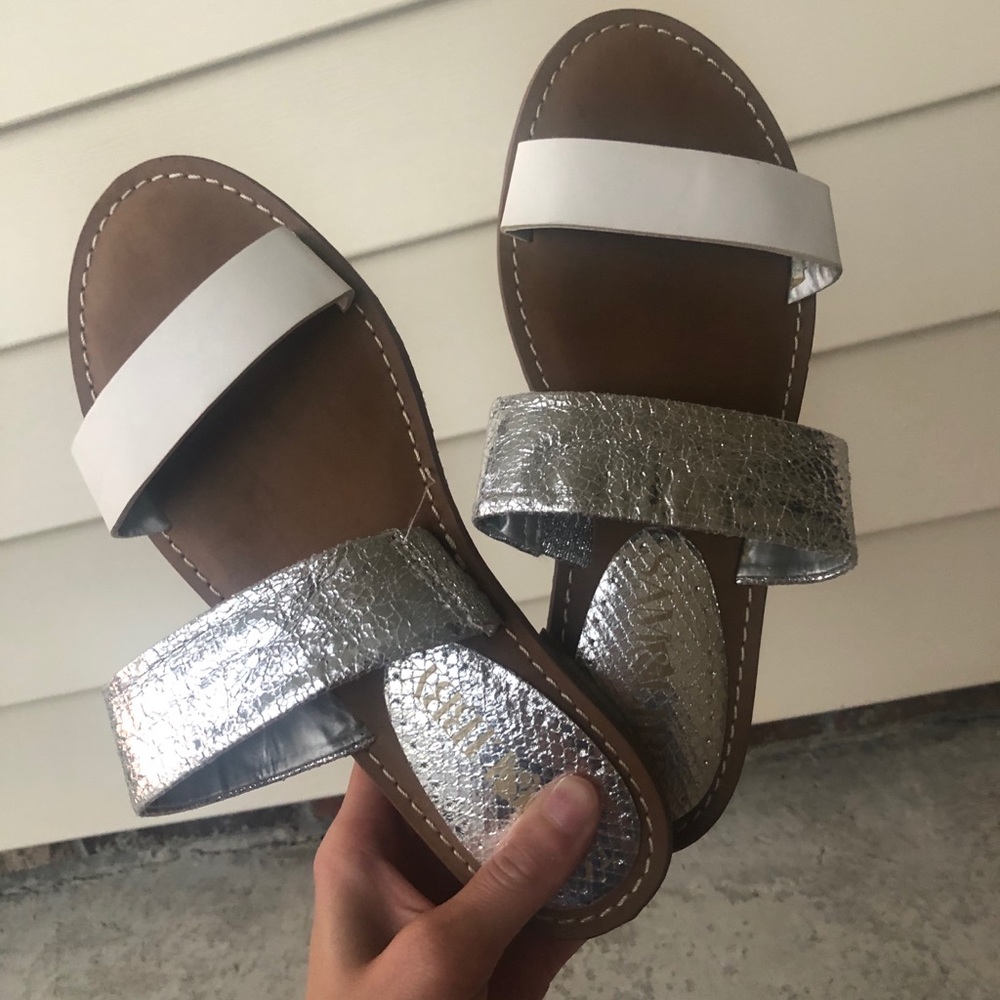 Sam and Libby White and Silver Sandals, Size 6